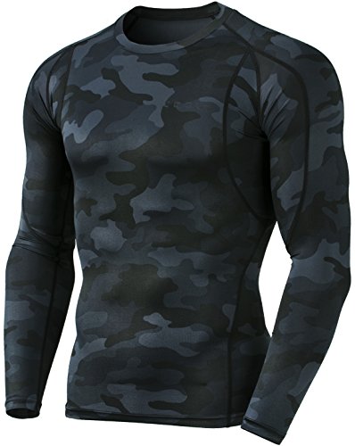TSLA Men's Cool Dry Fit Long Sleeve Compression Shirts, Athletic Workout Shirt, Active Sports Base Layer T-Shirt, Athletic(mud11) - Camo Black, Small