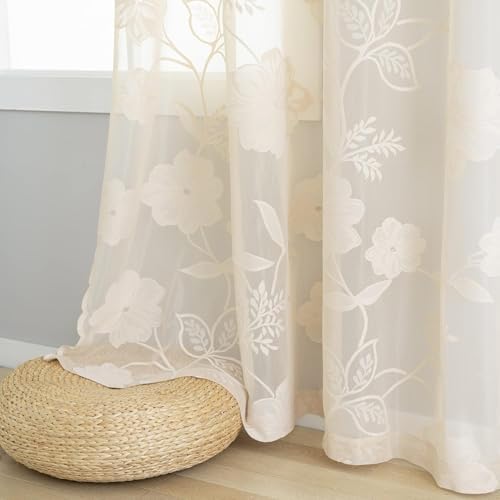 Treatmentex Cortinas de Encaje Beige Florales con Ojales, 140Anx1...