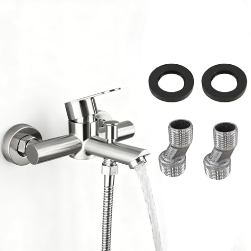 Monomando Ducha, Grifo Ducha Baño de Pared Acero inoxidable 304, Mezclador Monomando de Ducha con Accesorios de Montaje, Grifo Ducha Bañera Mezclador Montaje en Pared para Agua Fría y Caliente (C)