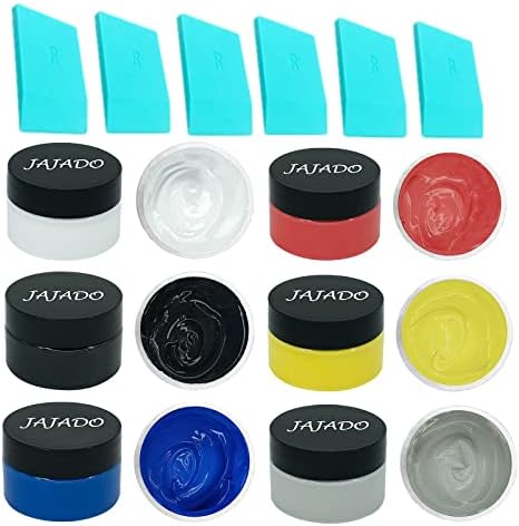 JAJADO 6 Jars Chalk Paste Ink Set and 6 Pcs Mini Squeegees, Reusable Adhesive Screen Printing Stencils Paste Tool for Painting on Wood, DIY Home Decor Chalkboard Paint Transfer Paste Art Supplies