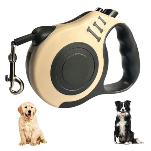 MUNZE Guinzagli Retrattili Per Cani, 1 Pezzo Estensibile 5M, Per Cani Piccoli E Medi Con Collare Regolabile (Beige)