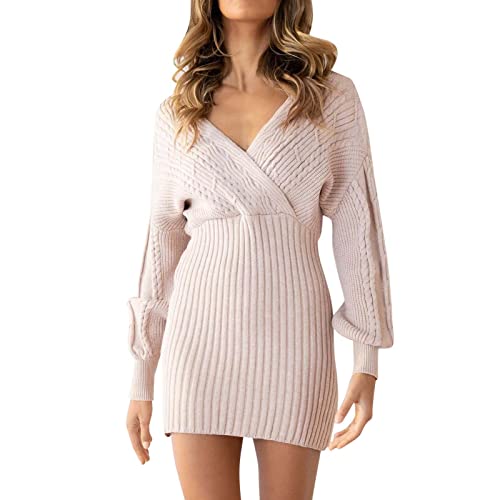 Robe décontractée à manches longues col en V coupe mi-longue M