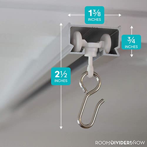 Room/Dividers/Now Ceiling Curtain Track System - Room Divider Ceiling Mount for Curtains - Curtain Rail for Room Separation - with Track, Roller Hooks, Hardware, End Cap - Medium (6-12ft), White - Thumbnail 3