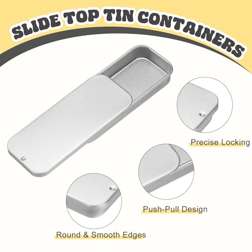 Image of uxcell 10Pcs Slide Top Tin Containers, Mini Metal Empty Tins Box with Sliding Lids, 3.1 inchx1.3 inchx0.4 inch Rectangular Storage Organizers for Lip Balm, Solid Perfume, Small Items, Silver