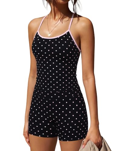 Image of SUUKSESS Women 2 Piece Workout Sets High Waisted Tummy Control Biker Shorts Halter Padded Tank Tops