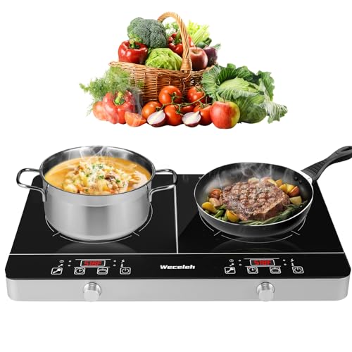 Portable Induction Cooktop 1800W Double Induction Cooktop Stove Hot Plates,2 Independent Touch Control with 2 Knobs,9 Power & 10 Temp Levels,Child Safety Lock,Timer