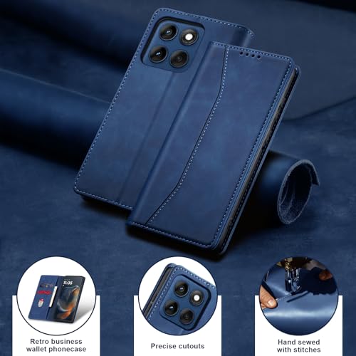 Image of Jasonyu Case for Motorola Edge 60 Leather Wallet Flip Cover with Card Holder,Kickstand, Magnetic Closure,TPU Shockproof Phone Case (Blue)