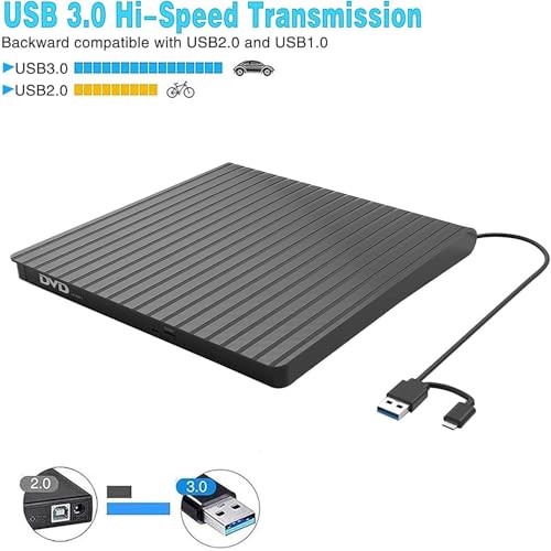 Lectora Externa CD/DVD USB-C y USB 3.0 para Laptop y PC miniatura 4