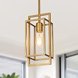KSANA Gold Pendant Lighting, Modern Antique Golden Geometric Cage Hanging Light Fixture for Kitchen Island, Foyer, Dining Room and Hallway