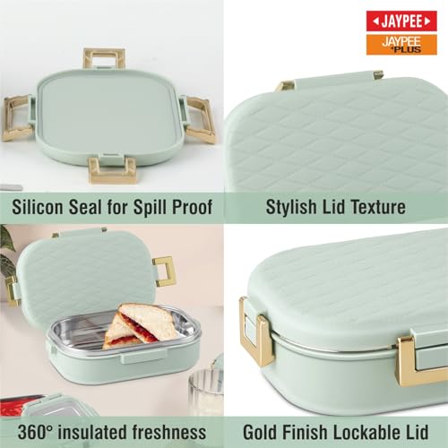 Image of JAYPEE Lux PU Insulated Stainless Steel Lunch Box for School Kids|Airtight Leakproof Lunch Box for Kids Boys & Girls |Unique Design 100% Food Grade |Lunch Box for Office use,580 ml, Green