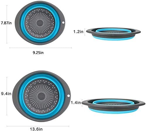 3PC Collapsible Colander, Kitchen Colander Strainer, Silicone Vegetable/Fruit Flexible strainer, Folding Strainer for Kitchen (blue)