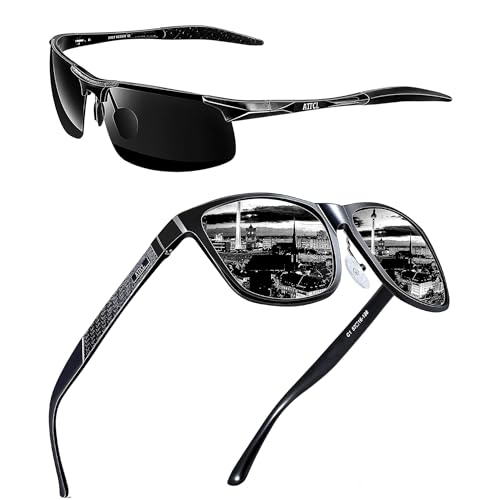 ATTCL Bundles Men's Retro Metal Frame Driving Polarized Sunglasses For Men:(8177-black)+(8587-black)