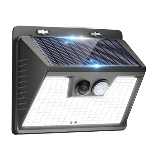 Image of Peasur Solar Lights Outdoor Motion Sensor, 140 LED Solar Powered Fence Light Waterproof, 3 Modes Security Wall Lighting for Outside Deck Yard