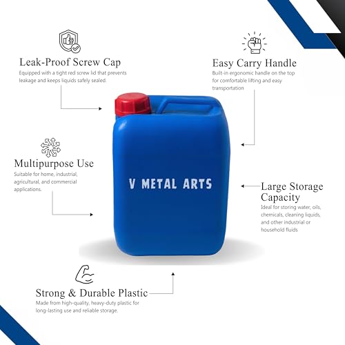 Image of V METAL ARTS Plastic Jerry Can | 20 Litre | Water Storage Drum | Leak Proof Gallon | Refillable Empty Can with Sealed Cap | PVC Can | Fuel & Chemical Storage Container | for Generators, Jeeps, Marine, Boat and Other Vehicles