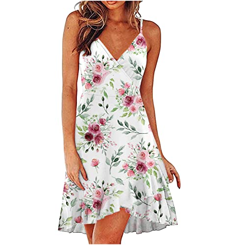 Strappy Crossing Dresses for Women Plants Printed Sleeveless Halter Dress High Waist Pleated Short Casual Dress