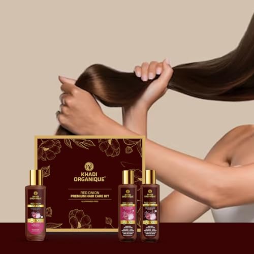 Image of Organique Red Onion Hair Oil, Cleanser & Conditioner Hair Care Kit For Hir Growth Control Hair Fall, Dandruff & Repairs Damaged Hairs (Pack of 3) 600 ml