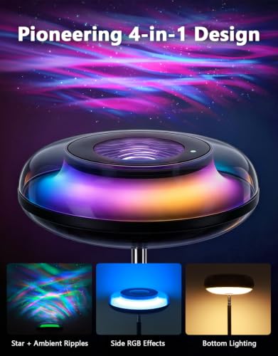 Image of Bairth Uplighter Floor Lamp for Living Room, Ripple and Star Projector