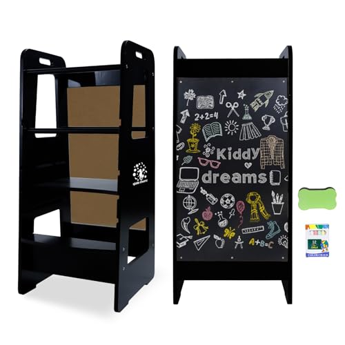 CCLIFE Lernturm ab 1 Jahr Montessori Kinderstuhl, Höhenverstellbarer Learning Tower mit Tafel, Küchenhelfer für Kinder, Sicherer und Leicht zu Reinigen, Bis 100 kg Tragkraft