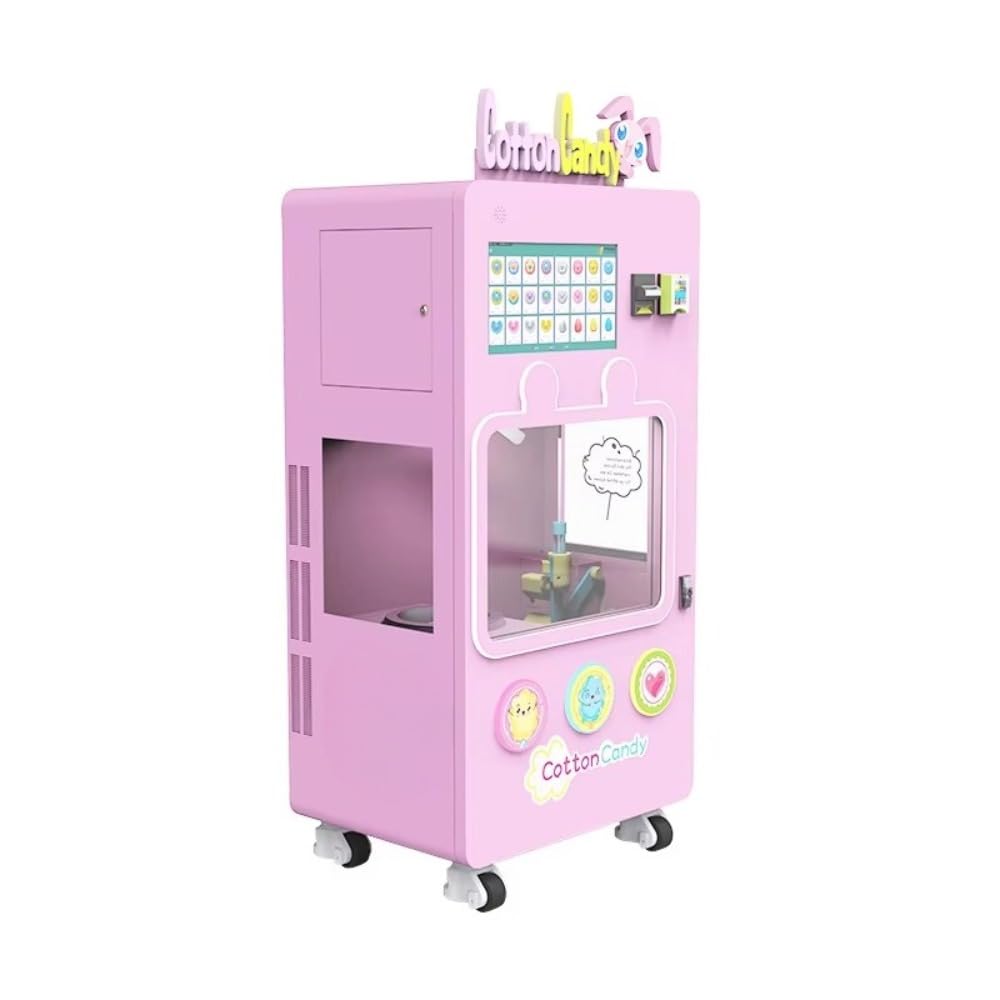 Automatic Cotton Candy Machine with Self Service Payment and IoT Monitoring, Candy Floss Vending Equipment for Retail Store, Game Center, Entertainment Venue