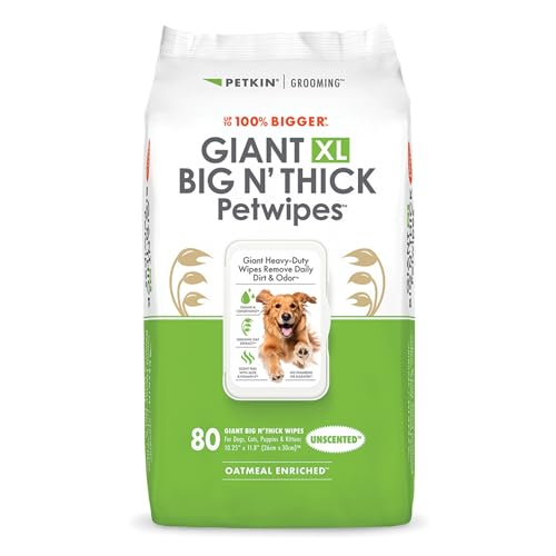 Image of Petkin Giant XL Big N' Thick Pet Wipes Unscented | 80 Wipes | Extra-large unscented wipes for quick, gentle pet cleaning.