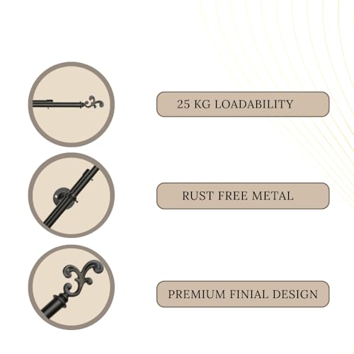 Image of 48 inch-88 inch Adjustable Double Curtain Rod For Door & Windows With Brackets Set Curtains Hanging Extendable Iron Metal Pipe Holder With Spiral Metal Finial (Black, 0.78 inch Diameter)