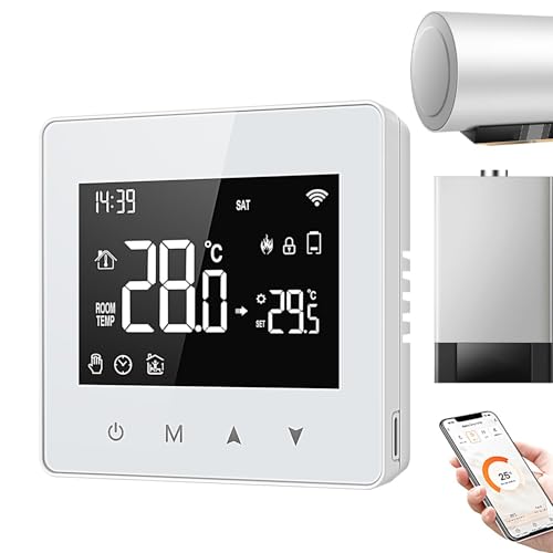 Termostatos WiFi para el hogar, termostato inteligente WiFi de 8,6 x 8,6 cm, baterías de 1,5 V, termostato programable, para el hogar, funciona con pilas, termostato digital, control de aplicación/voz