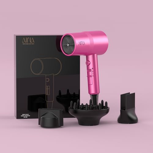 Image of AINA Hair Dryer with Diffuser,Comb Full-Featured Blow Dryer 110V(Neon Pink) | 3 Heat /2 Speed;Cold shut button;Lightweight;Compact Size;High Temp;Low Airflow;Same Results;Less Expense