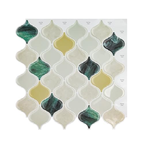 10-Sheet Peel and Stick Backsplash Tile Shelf-Adhesive Wall Stickers for Kitchen, Bathroom, Counter Top (12"x12", Green)