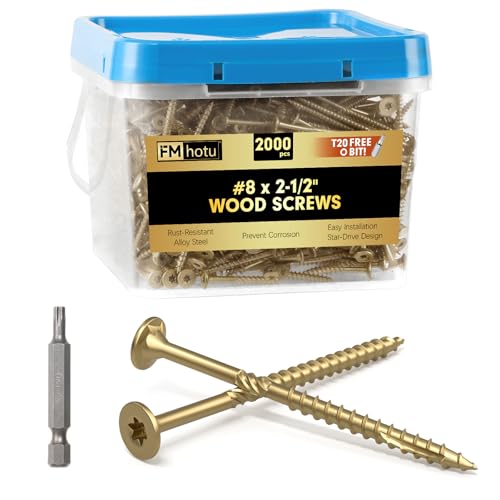 Image of #8 x 2-1 /2 inch Deck Screws, 2000Pcs Star Drive Wood Screws, Rust Resistant Timber Screws for Timber /Log /Landscaping Wood, T20 Star Bit Included, Gold