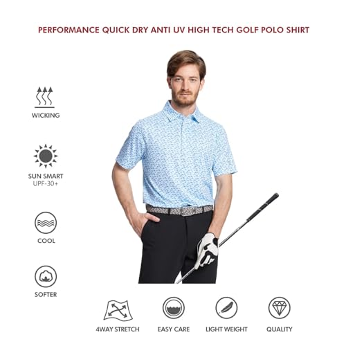 Image of Golf Shirts for Men Dry Fit Short Sleeve Print Performance Moisture Wicking Polo Shirt