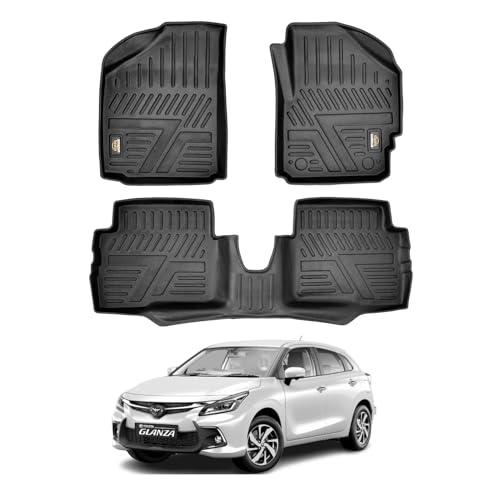 Image of Amazon Basics 5D Custom Fit Car Floor Mats for Baleno | Odor Free Virgin Polymer | All Weather Waterproof Protection | Edge to Edge Coverage | 3 Piece Set