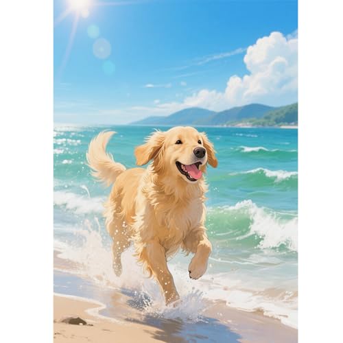 TDFERAN Diamond Painting Paysage Bord de Mer 30x40cm Diamond Painting Chien Golden Retriever Tableau sur Toile Paysage Mer Peinture Diamant Chien Peinture Numéro Animaux