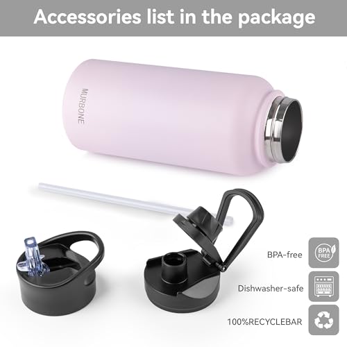 MURBONE Insulated Water Bottle, 1L Stainless Steel Drink Flask with Straw, BPA Free - Image 3