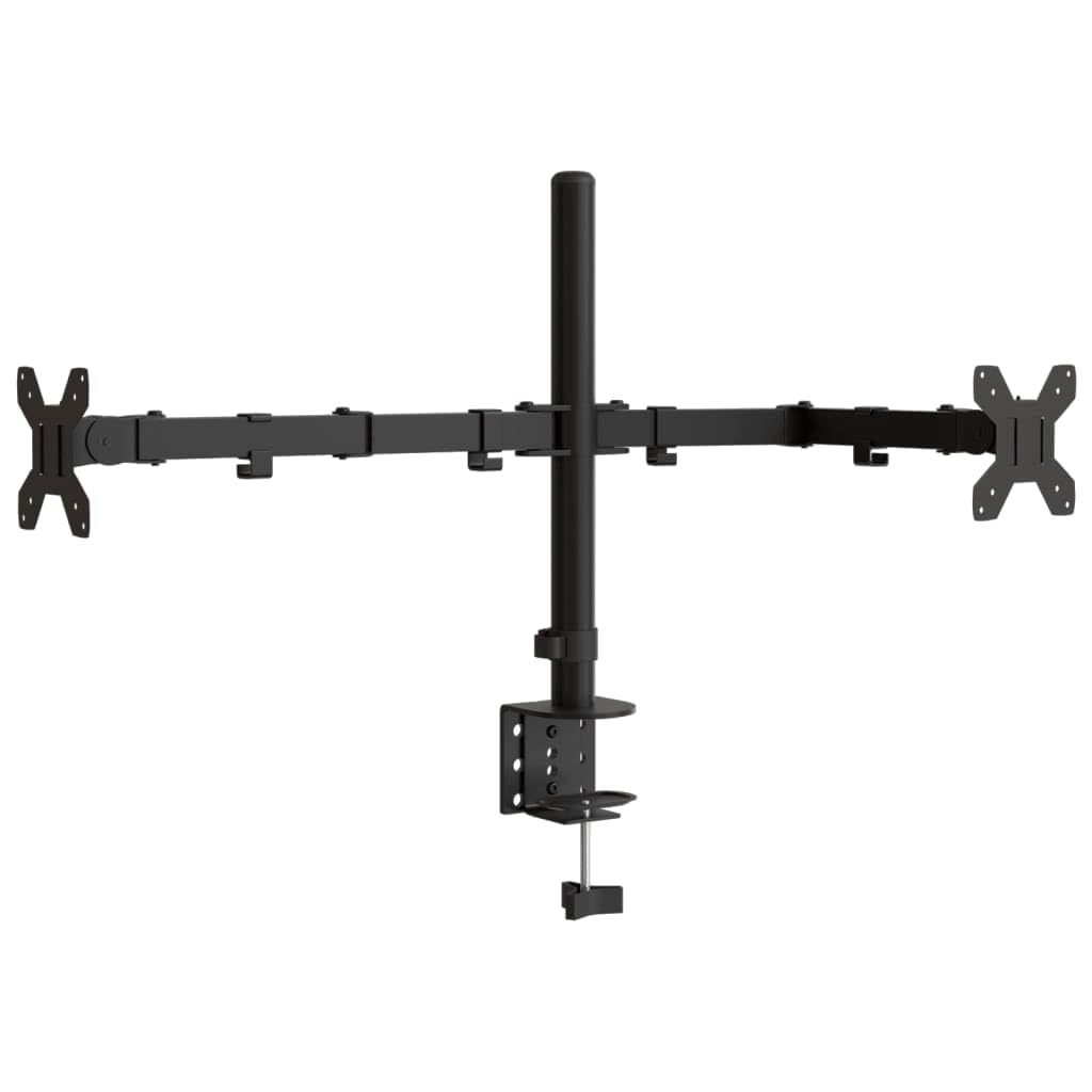 Supporto da tavolo per 2 monitor, in acciaio nero, VESA 75 100 mm, regolabile in altezza, orientabile, inclinabile, girevole, per ufficio, gaming, soggiorno