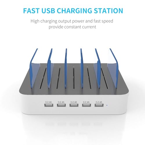 Image of MSTJRY Charging Station for Multiple Devices : 5 Port Multi USB-A Charger Stations Multi-Device Organizer Charging Dock Designed for iPhone iPad Cell Phone Tablets (7 Short Cables Included)