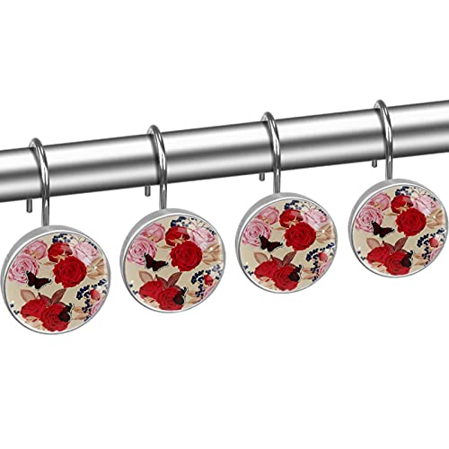 Crochets de rideau de douche papillon rose antirouille chic en acier dur
