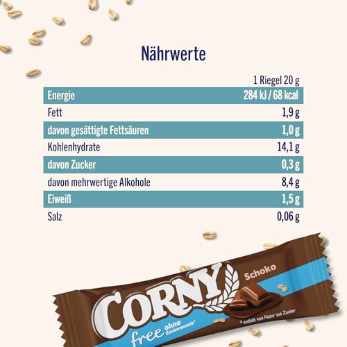 Müsliriegel Corny Free Schoko | Ohne Zuckerzusatz | 67kcal | 6x20g