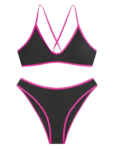 Image of ZAFUL Women's Tie Back Padded High Cut Bralette Bikini Set Two Piece Swimsuit