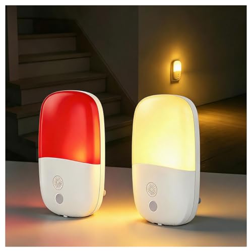 Image of KINGYEENUO 670nm Red Light Night Light for Sleep, Zero Blue Light Warm White 2500K Plug in Wall Nightlight with Dusk to Dawn Sensor, Dimmable Red LED Lamp for Bedroom Nursery Bathroom Hallway, 2 Pack