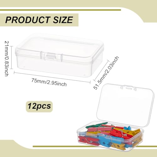 Image of BENECREAT 12 Packs Rectangle PP Plastic Container Box, 3x2x0.8inch Bead Storage Organizer Box, Dustproof Case with Hinged Lid for Cards, Beads and Craft Supplies