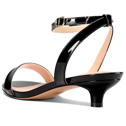 NobleOnly Womens Low Kitten Heel Open Toe Ankle Strap Slingback Patent Leather Sandals Dress Casual Buckle Shoes 1.2 Inches Heels4
