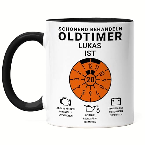 Kiddle-Design Personalisierte Tasse 20. Geburtstag, Schonend behandeln Oldtimer ist 20, 20ter Geburtstag Lustiges Geschenk Mann Frau, Tasse Schwarz