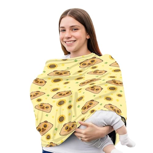 Image of Capybara Nursing Cover Breastfeeding Scarf Multi Use Infant Stroller Canopy for Family Friedns, Lightweight Nursing Cover Up for Breastfeeding