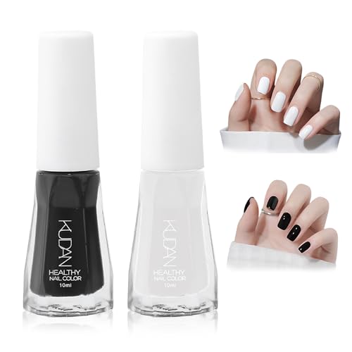 Esmalte de Uñas,Pack de 2 Esmaltes Manicura Francesa,10ml,Acabado Semipermanente,Secado Rápido,Pintauñas Brillante,para Manicura DIY (Blanco,Negro)