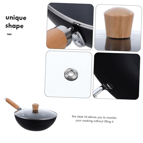 Wok profundo con mango de madera ergonómico PRETYZOOM miniatura 3