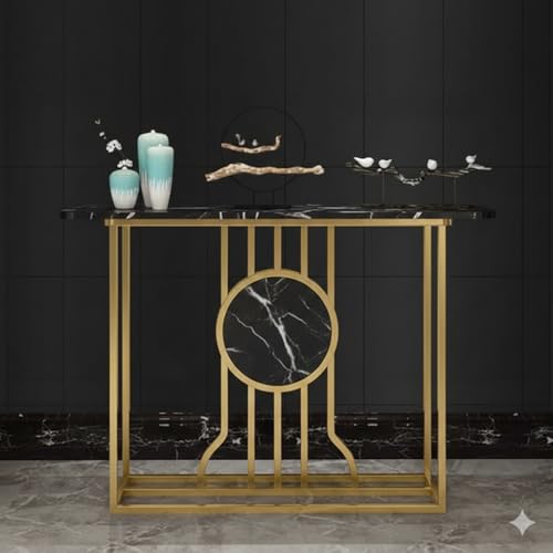 Image of Accent Table, Side Table, Small end Table, and Rectangular Bedside Table with Contemporary Home Accents for The Living Room, Bedroom, Office, and Console Table (Black Gold)