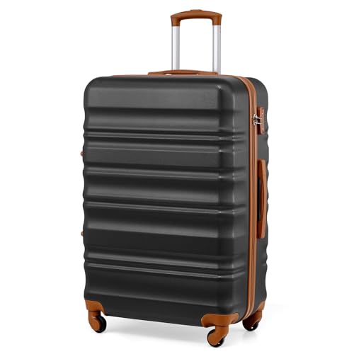 COOLIFE Hartschalen-Koffer Trolley Rollkoffer Reisekoffer mit TSA-Schloss und 4 Rollen (Schwarz/Braun, Großer Koffer)