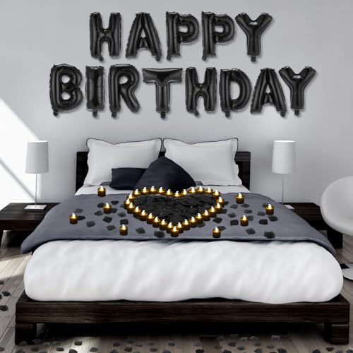 Image of Black Happy Birthday Balloons Decorations Letter Balloons