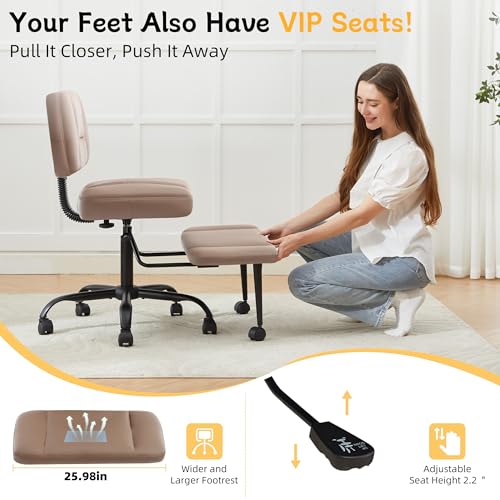 Image of Criss Cross Legged Office Chair with Wheels,Swivel Meditation Chair for ADHD,Ergonomic Cross Legged Desk Chair with Thicken Adjustable Footstool,PU Sitting Fidgeting Kneeling Chair for Home Yoga Brown