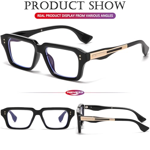 Image of AIEYEZO Fashion Square Blue Light Glasses for Men Women Retro Thick Frame Blue Light Blocking Computer Glasses